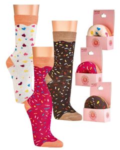 1Paar lustige bunte Happy Donut Socken für Damen und Mädchen Geschenksocken one size braun