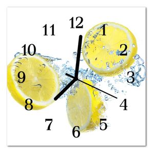 Tulup Glasuhr Wanduhr Küchenuhr Echt-Glas 30x30 cm Zitronen gelb