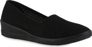 VAN HILL Damen Keilslipper Keilabsatz Bequem Strick Freizeit Slip On Schuhe 841597, Farbe: Schwarz, Größe: 38
