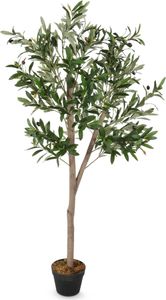 Olivenbaum Kunstpflanze im schwarzen Topf mit 32 Oliven - 150 x 70 cm - Künstlicher Baum im Blumentopf mit 928 Blättern