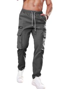 Herren Stoffhosen mit Tasche Bottoms Leichte Cargo Hose Elastische Taille Freizeithose Dunkel Grau,Größe XL