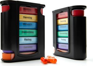 BigDean 2 Stück Tablettenbox 7 Tage Morgens, Mittags, Abends & Nachts in Schwarz – Medikamentenbox BPA-frei & Lebensmittelecht – luftdichte Pillendose