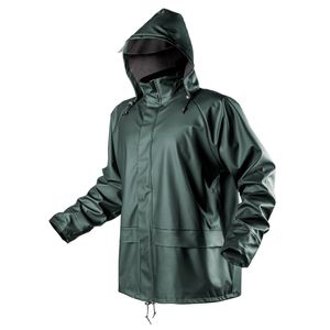 NEO TOOLS Jacket PU/PVC – Arbeit Jacke – Wasserdichte Softshell mit Kapuze – Grün - Gr. XL