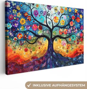 Leinwand Bilder 120x80 cm - Lebensbaum Bunt, moderne Wanddeko für Wohnzimmer