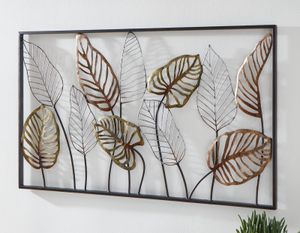 3D Wandbild "Blätter" aus Metall, 99x56 cm, Metallbild, Wanddeko, Wandschmuck