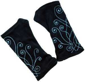 Bestickte Handstulpen aus Samt, Wendestulpen - Nachtblau, Uni, Baumwolle, Handschuhe & Handstulpen