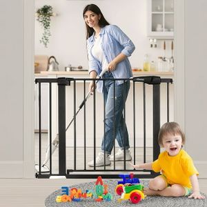 Türschutzgitter 75 - 103 cm, Treppenschutzgitter für Kinder Open N Stop Safety Gate, ohne Bohren breit erweiterbar mit separater Verlängerung, Metall Gitter, schwarz