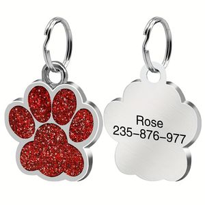 Personalisierte Gravur Haustier-ID-Tags, Hundepfotenform, anpassbarer Name, Telefonnummer auf der Rückseite, schöner Anti-Verlust-Haustier-Halsband-Anhänger