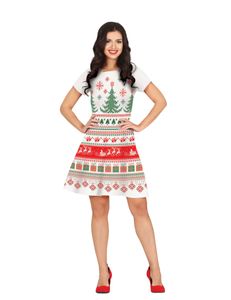 Weihnachtsfrau Kleid Motiv für Damen Grün Rot Weiß