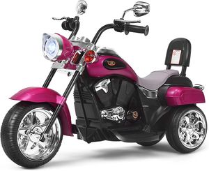 COSTWAY 6V dětská elektrická motorka s nastavitelným světlometem, tříkolka, elektrická motorka se zvukem, klaksonem, zpětným zrcátkem, pedály, rychlost 2,5-3 km/h (růžová)