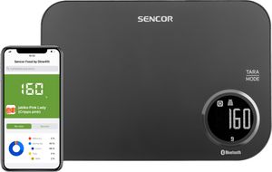 SENCOR SKS 7078BK Inteligentná kuchynská váha s Bluetooth, LCD displej, kapacita váženia do 5 kg/11 lb, 3 režimy - váženie, meranie objemu mlieka a vody, funkcia TARA na váženie
