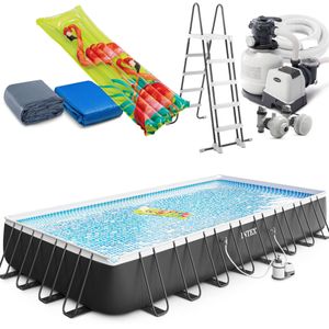 Intex 975 x 488 x 132 cm Ultra Frame Swimming Pool mit Pumpe + Leiter + Bodenplane + Abdeckplane