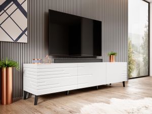 MIRJAN24 TV-Lowboard Nova 3D, TV-Tisch mit 3 Türen, Modern Wohnzimmer TV-Kommode, Stilvoll Kolektion (Farbe: Weiß)