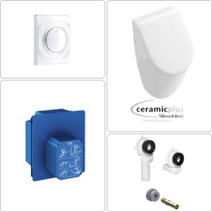 VILLEROY & BOCH Subway Urinal mit SoftClose Deckel & GROHE Wandeinbauspüler mit Betätigungsplatte, weiß