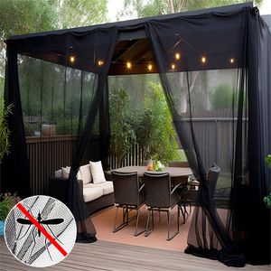 2er-Set Insektenschutz Outdoor Vorhang mit Kräuselband Garten Gardinen Transparent Patio Balkon Fliegengitter Vorhänge DIY Größe,H213xB160 cm Schwarz