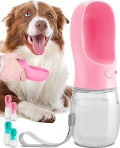 Hundetrinkflasche für unterwegs - Auslaufsicher & Tragbar Trinkbehälter - Trinkflasche für Welpen und Haustiere, Hundetrinkflaschen Reisen & Spazierengehen mit Verschlussknopf 350 ml, Rosa