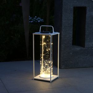LED Solar Laterne - 50 warmweiße LED an Drahtlichterkette - Lichtsensor - H: 49cm - weiß LED Solar Laterne - 50 warmweiße LED an Drahtlichterkette - Lichtsensor - H: 49cm - weiß