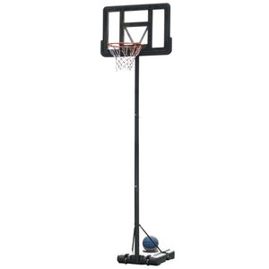 HOMCOM Basketballständer tragbar freistehend verstellbarer Basketballständer mit zwei beweglichen Rädern geeignet für den Außen- und Innenbereich Stahl PVC HDPE Schwarz 110 x 75 x 291-370 cm