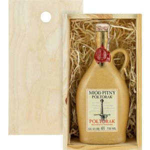 Met Pó³torak-Einhalber (Keramik) Geschenkset in einer leichten Holzbox | 750ml | 16% Alkohol Metwein | Polnische Produktion