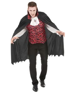 Eleganter Vampir Halloween Herrenkostüm schwarz-rot-weiss