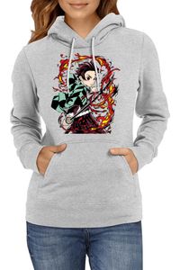 Tanjiro Kamado Var019 Damska bluza z kapturem Sweatshirt Japan Manga Anime Comics Animation, Lady M / Wrzosowy szary