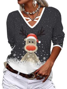 Frauen Langarm Tee Loungewear Ethnischer Weihnachtspullover Freizeitkreuzgurt Gegen Halshemd Hemd,Farbe:Schwarz,Größe:8Xl