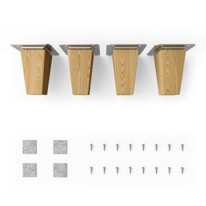 4x sossai® Holzfüße eckig - gerade Ausführung 8cm Eiche Holzmöbelfüße Tischbeine Möbelbeine Holz Möbelfüße