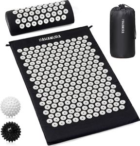 Hanamura Shakti-Matte - Akupressurmatte mit Kissen, Aufbewahrungstasche & 2 Triggerpunkt-Bällen - 100% Baumwolle - 74x44cm - Weiß Hanamura Shakti-Matte - Akupressurmatte mit Kissen, Aufbewahrungstasche & 2 Triggerpunkt-Bällen - 100% Baumwolle - 74x44cm - Weiß