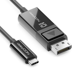 deleyCON 2m USB C auf DisplayPort Kabel -  4K@60hz UHD 2160p - Adapter Konverter - PC Laptop Smartphone auf DP Monitor - Schwarz