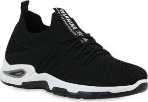 VAN HILL Damen Laufschuhe Sportschuhe Sportliche Strick Profil-Sohle Schuhe 841672, Farbe: Schwarz, Größe: 39