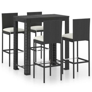 vidaXL 5-tlg. Gartenbar-Set mit Kissen Poly Rattan Schwarz