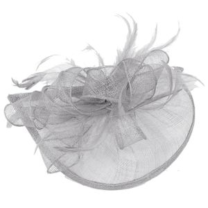 Rutschfester Metallclip, eleganter Fascinator-Hut, Blumen-Mesh-Bänder, Feder-Party-Kopfbedeckung, Haarschmuck, Grau