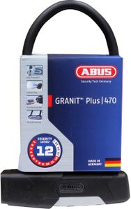 ABUS Bügelschloss Granit Plus 470 + USH470-Halterung - Fahrradschloss mit Parabolbügel - ABUS-Sicherheitslevel 12 - 230 mm Bügelhöhe