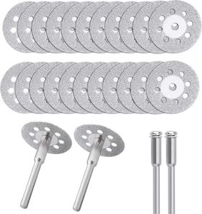 24 Stück Diamant-Trennscheiben, Trennscheiben mit 22 mm Durchmesser und 4 Stück 3-mm-Dornen, Ersatz für Dremel-Rotationswerkzeuge