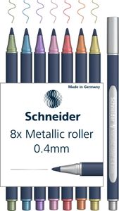 Schneider Paint-It Metallic Rollerball 050 (Strichstärke 0,4 mm, hochmetallische Tinte, schnelltrocknend, Gehäuse aus 88% biobasiertem Kunststoff) 8 Stück sortiert