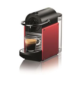 Kávovar na jednu kapsli Nespresso De'Longhi Pixie EN124.R, 19 barů, nádržka na vodu 0,7 l, automatické vypnutí, červený, včetně uvítacího balíčku se 14 kapslemi