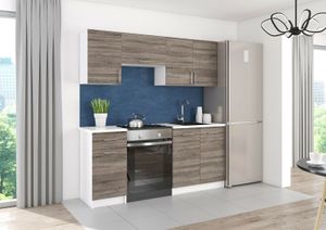 Roe Furniture | Küchenzeile - 180 cm - DunkelBraun (Sonoma) - Einbauküche, Küchenblock, Singleküche, Singleküchenblock, Küchen - Tischplatte Weiß