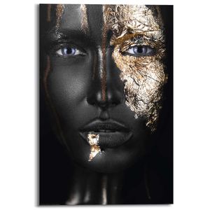 Wandbild Deco Panel Gold Frau - Gesicht - Make-up - Dunkel - Porträt