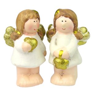 Weihnachtsengel - Weihnachtsdeko - 2er Set aus Keramik, Handbemalt (Engel mit Herz und Stern)