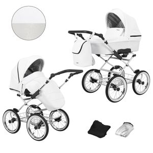 Kinderwagen ROMANTIC Sportwagen Babywagen Babyschale Komplettset Kinder Wagen Set 2 in 1 (weiß eco, Rahmenfarbe: grau)