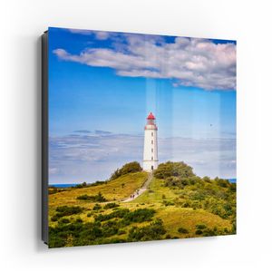 DEQORI Schlüsselkasten Glasfront schwarz links 30x30 cm 'Leuchtturm auf Hiddensee'