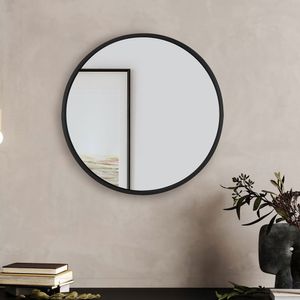 WOMO-DESIGN Nástěnné zrcadlo kulatého tvaru, Ø 60 cm, černé, ze skla s kovovým rámem, Deco zrcadlo Skleněné zrcadlo Zrcadlo v předsíni Koupelnové zrcadlo Zrcadlo na líčení Závěsné zrcadlo