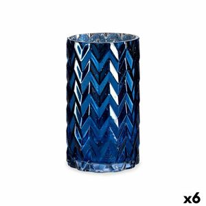 Vase Schnitzerei Stachel Blau Kristall 11,3 x 19,5 x 11,3 cm (6 Stück)
