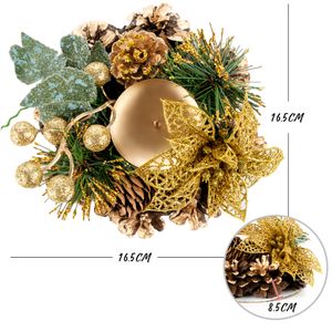 Adventskranz für Weihnachten, 16.5cm Künstlicher Tischkranz mit Kerzenhalter, Weihnachtskugeln, Weihnachtsblumen - gold