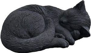 stoneandstyle Steinfigur schwarze Katze schlafend eingerollt frostfest Steinguss