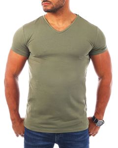 Young & Rich Herren Uni T-Shirt mit V-Ausschnitt Basic V-Neck Tee mit Stretchanteilen einfarbig slim fit 1700, Grösse:S, Farbe:Militär-Grün