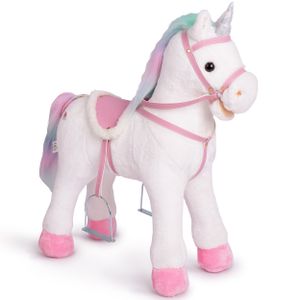 Pink Papaya Stehpferd zum draufsitzen | 60cm Spielpferd zum Reiten | Pferd zum Reiten für Kinder mit Sound | Sattel Pferd - Rainbow