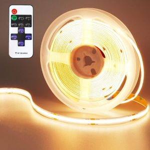 5M COB LED Streifen Warmweiß 3000K 24V 320LEDs/m Dimmbar Lichtleiste Lichtband mit Fernbedienung für Schlafzimmer, Wohnzimmer, Küche