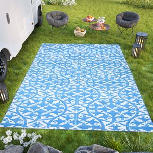 Teppich Outdoor Zweiseitig Wasserdicht Resistent Weiß Blau Picknick Strand Garten  150 x 240 cm