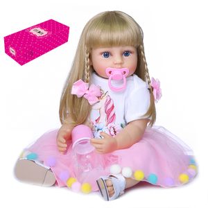 Decdeal Reborn Dolls 22 Zoll Silikon Ganzkoerper Realistische lebensechte Baby Soft Real Touch gewichtete Kleinkindpuppe mit blondem Haar